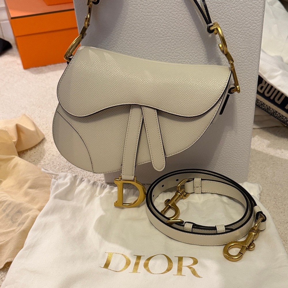 Dior Mini Saddle Bag White with GHW